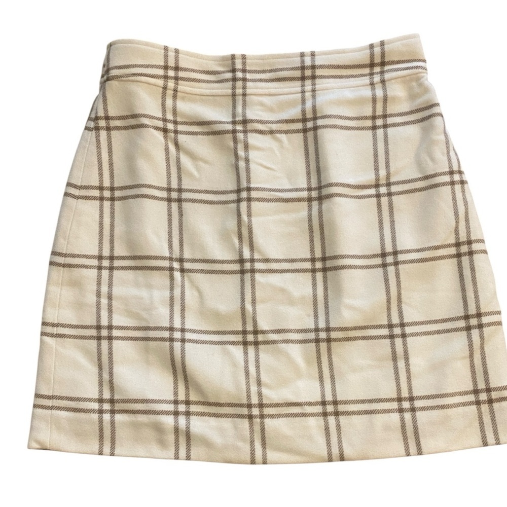 J.Crew Women’s Plaid Lined Skirt Cream Tan Zip On New Size 6